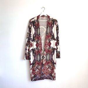 Chico’s Multicolor Paisley Knit Open Front Cardigan Sweater Size 2 / Large